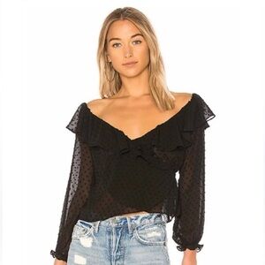 Wayf Black Sheer Ruffle Textured Blouse sz S